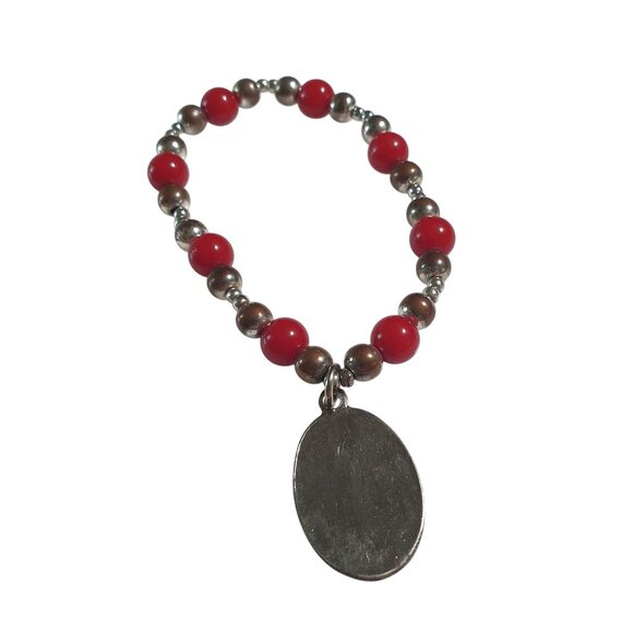 University Of Georgia Bulldogs Stretch Beaded Bracelet Red Charm Beads Football - Picture 4 of 4